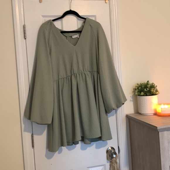 ASOS Design Textures Mini Smock Dress Sage Green - Picture 2 of 5